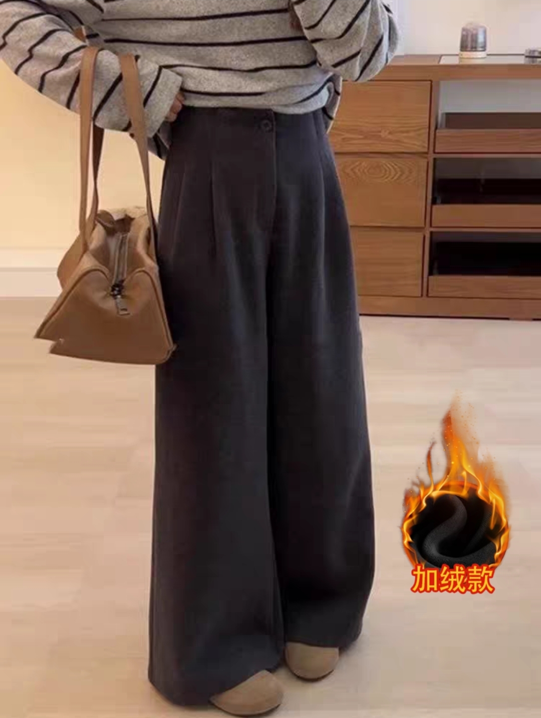 【现货➕运费险】加绒加厚慵懒高级感灰色毛呢裤子女款高腰直筒裤