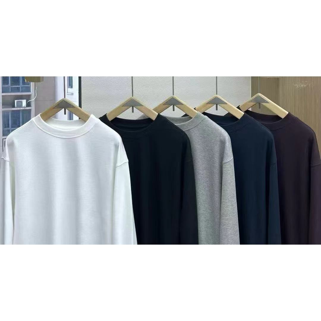 圆领染色老钱风T恤休闲常规型长袖打底男士针织百搭简约