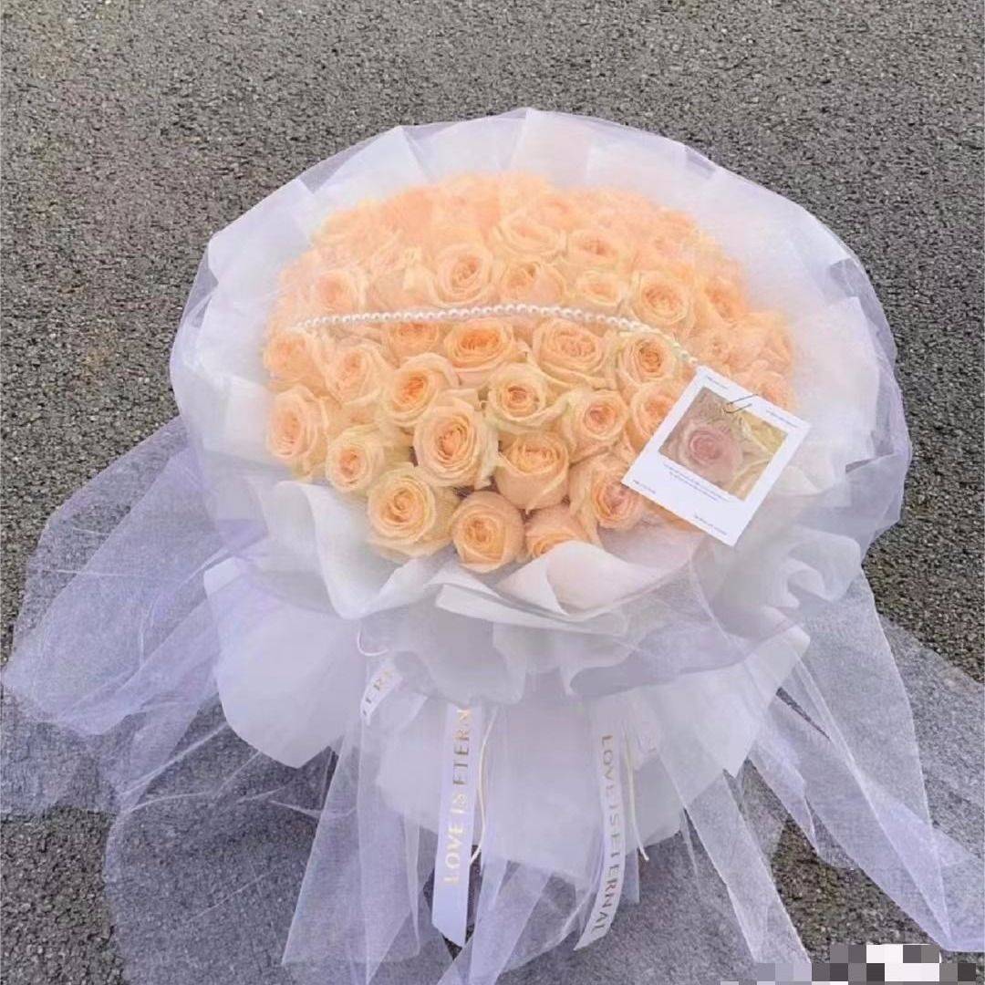 【小仙女】52朵香槟玫瑰花束、送女友送闺蜜生日礼物、生日花束52朵玫瑰花束