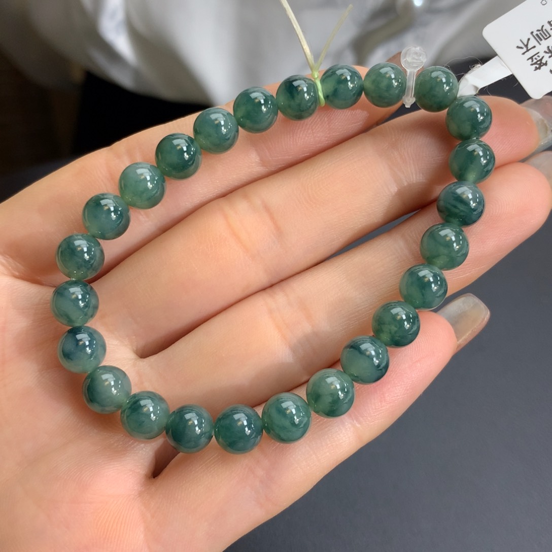 翡翠手链未镶嵌冰胶飘花手链卡7.5m m