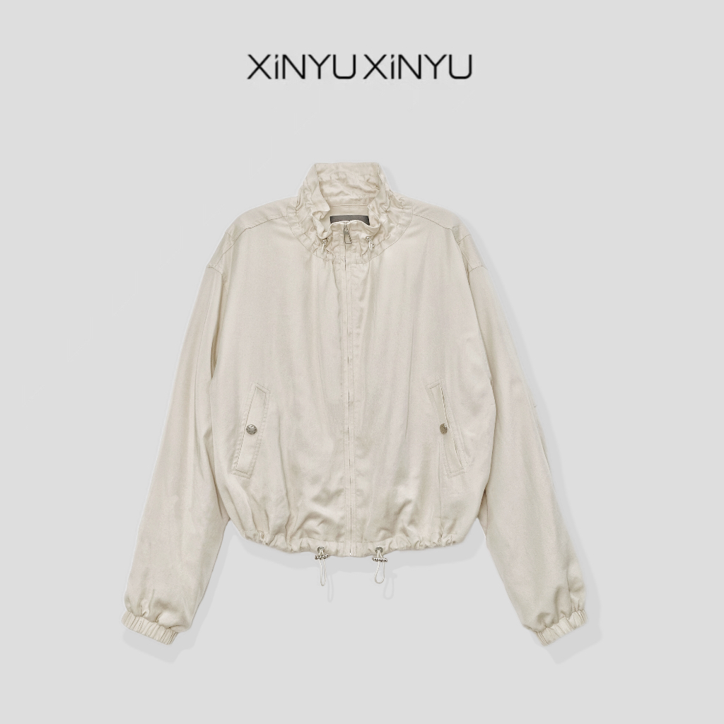 XINYU/芯与100莱赛尔花苞领阔版夹克外套 12156 百搭 休闲 抽绳 