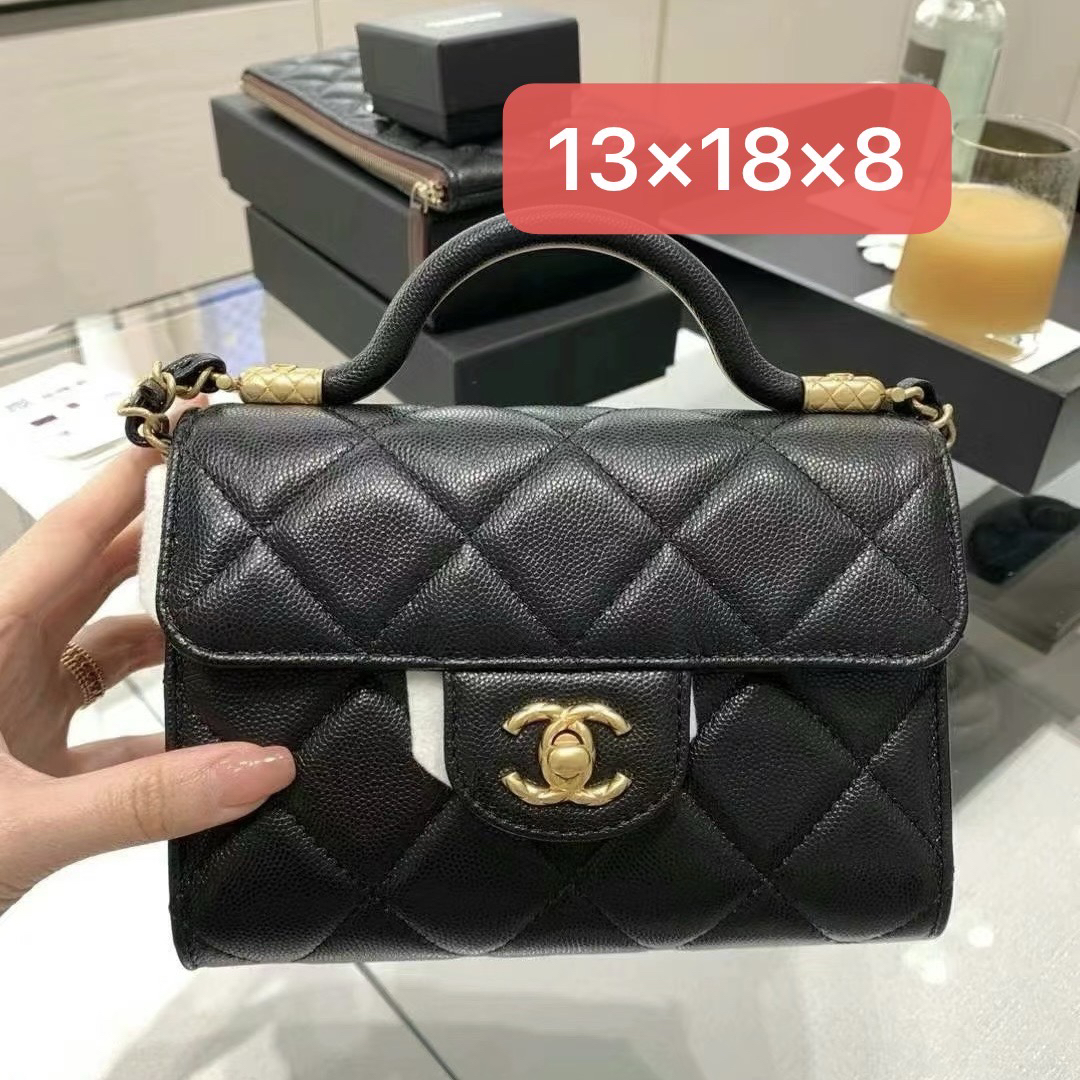 全新未使用 Chanel/香奈儿 24A手柄方胖子荔枝牛斜挎包