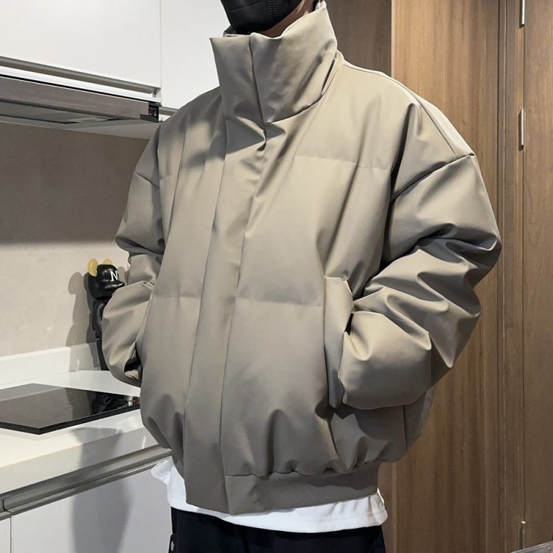 美式高街PU皮棉衣男士2025冬季新款廓形面包服立领棉袄高级感外套