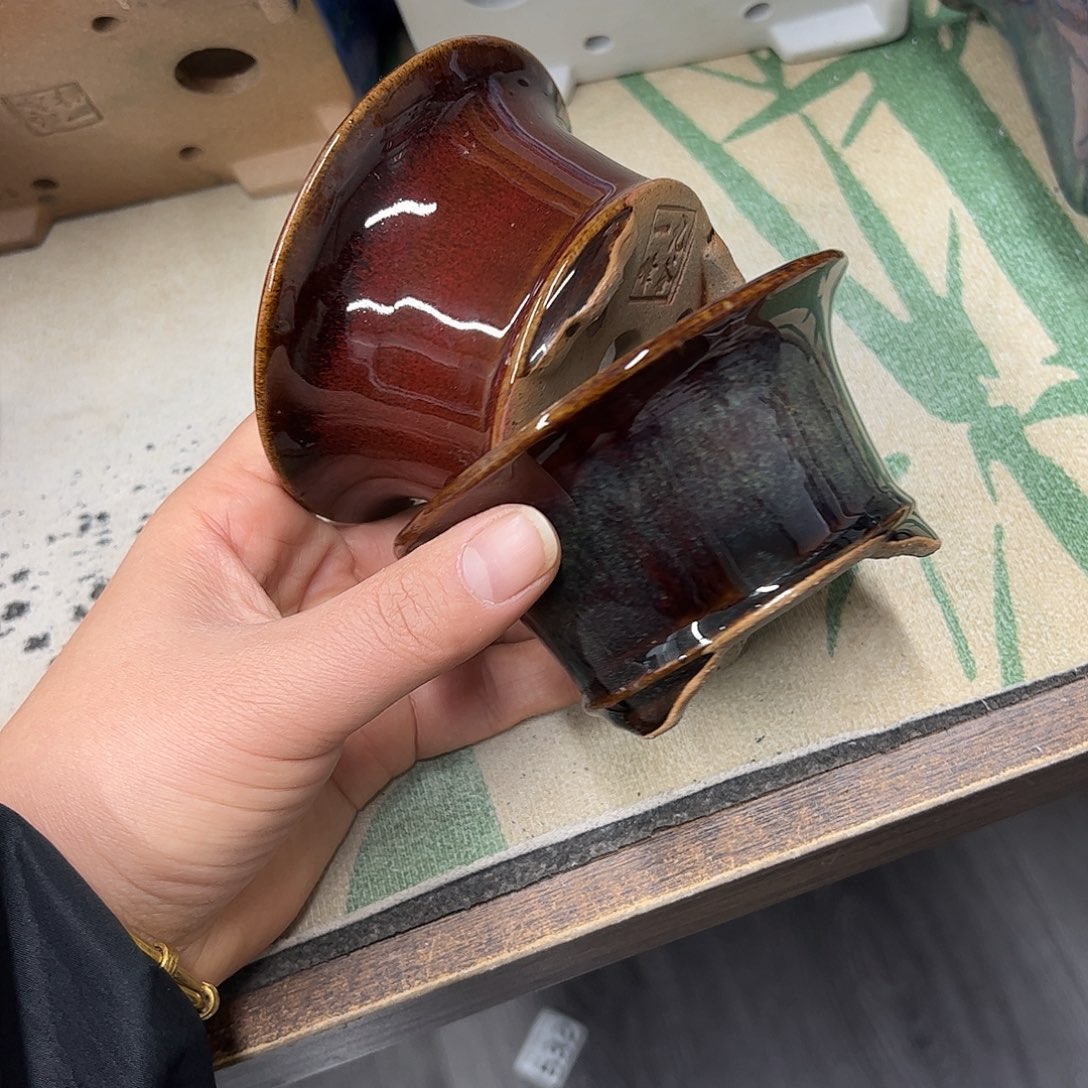小***玥紫砂花盆716号瑕疵2个9.5/5cm窑变