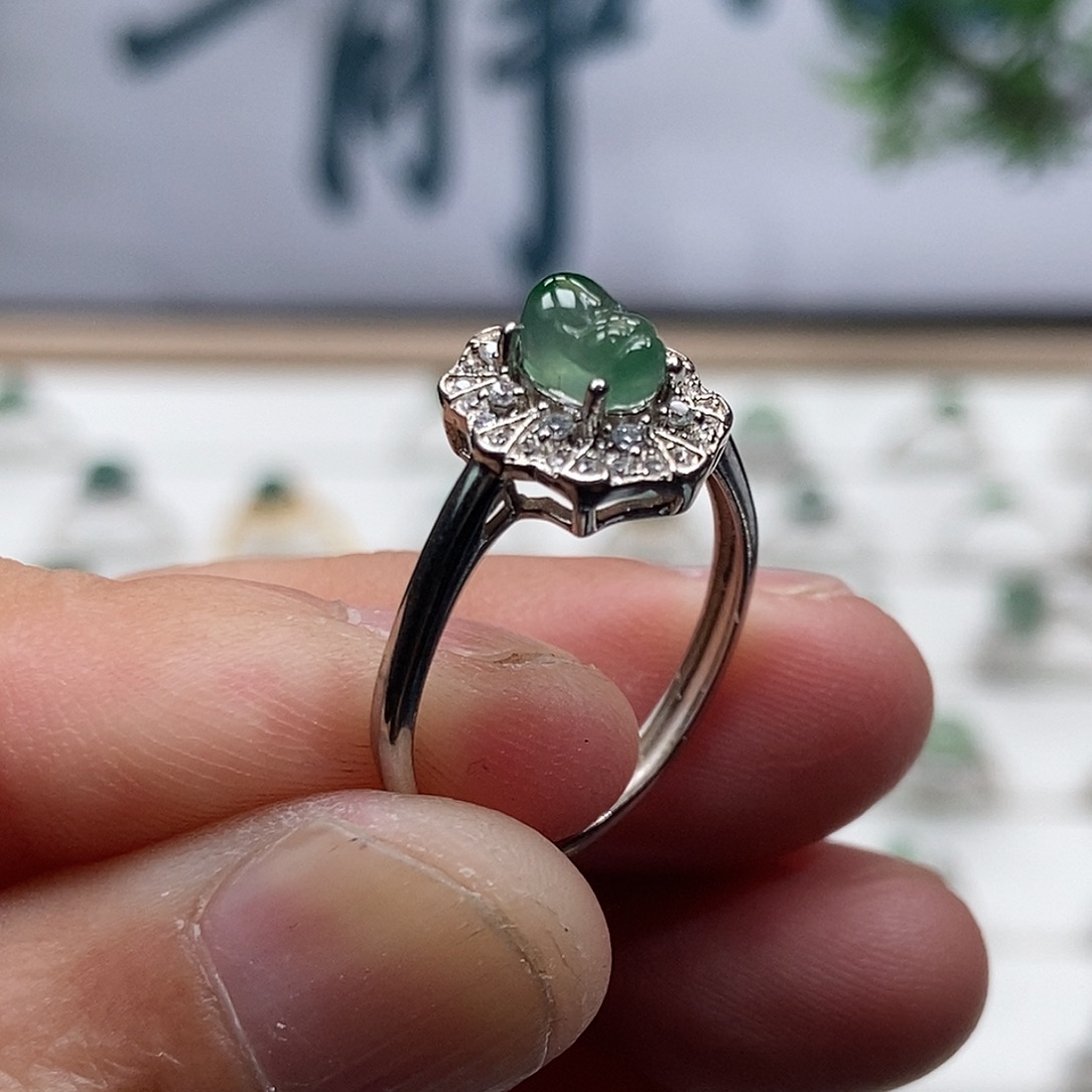 翡翠银S925镀金镶嵌戒指