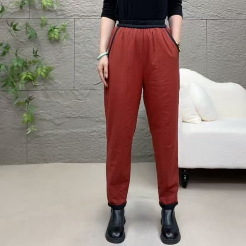 2025新款加棉加厚时尚洋气休闲拼接网红百搭哈伦裤显瘦宽松