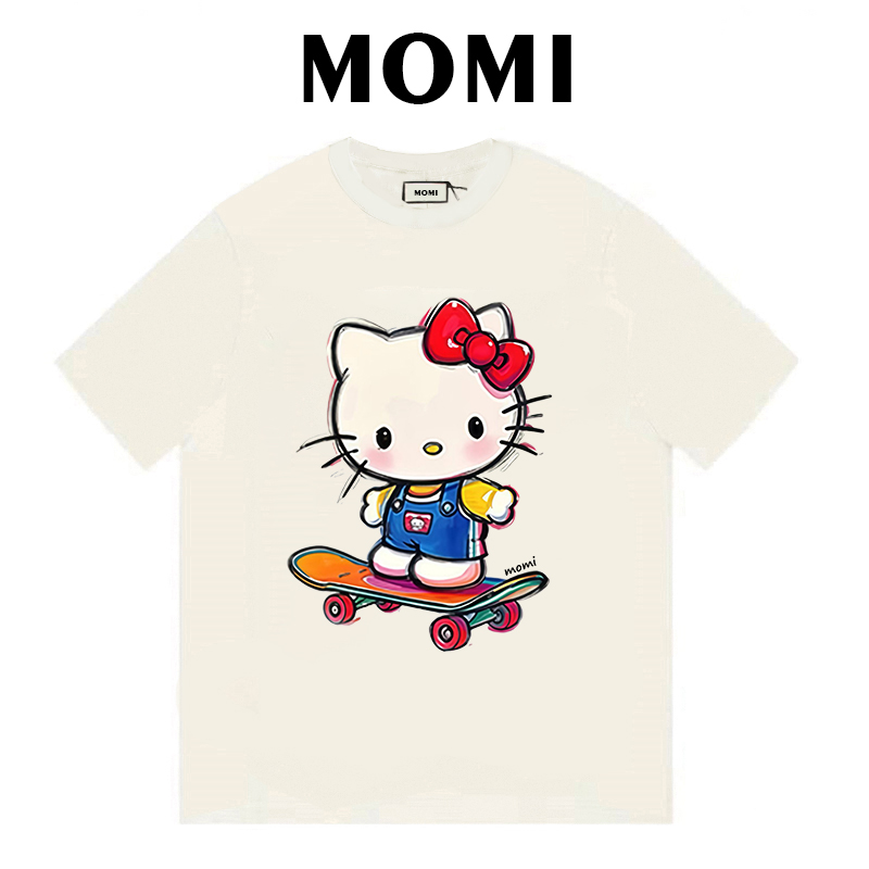【滑板KT】MOMI新款纯棉短袖女宽松圆领可爱风休闲百搭T恤