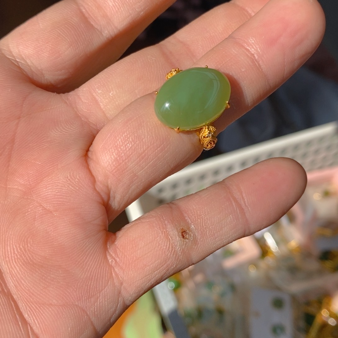 和田玉（碧玉）手链银S925镀金镶嵌