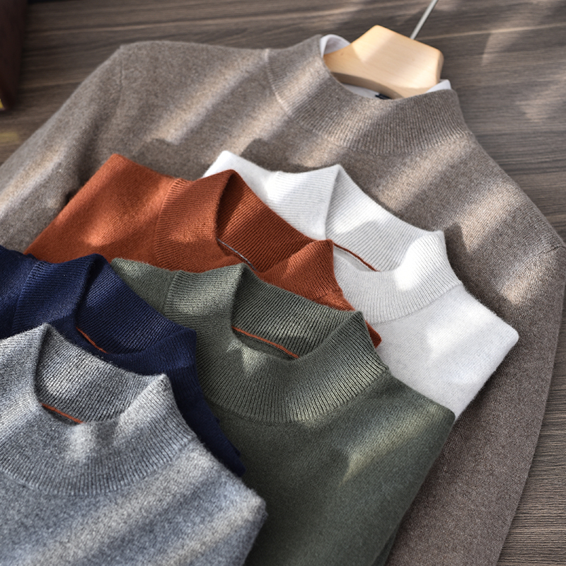 【Baby绒】100小山羊绒衫男士半高领14针厚加细加密套头长袖针织