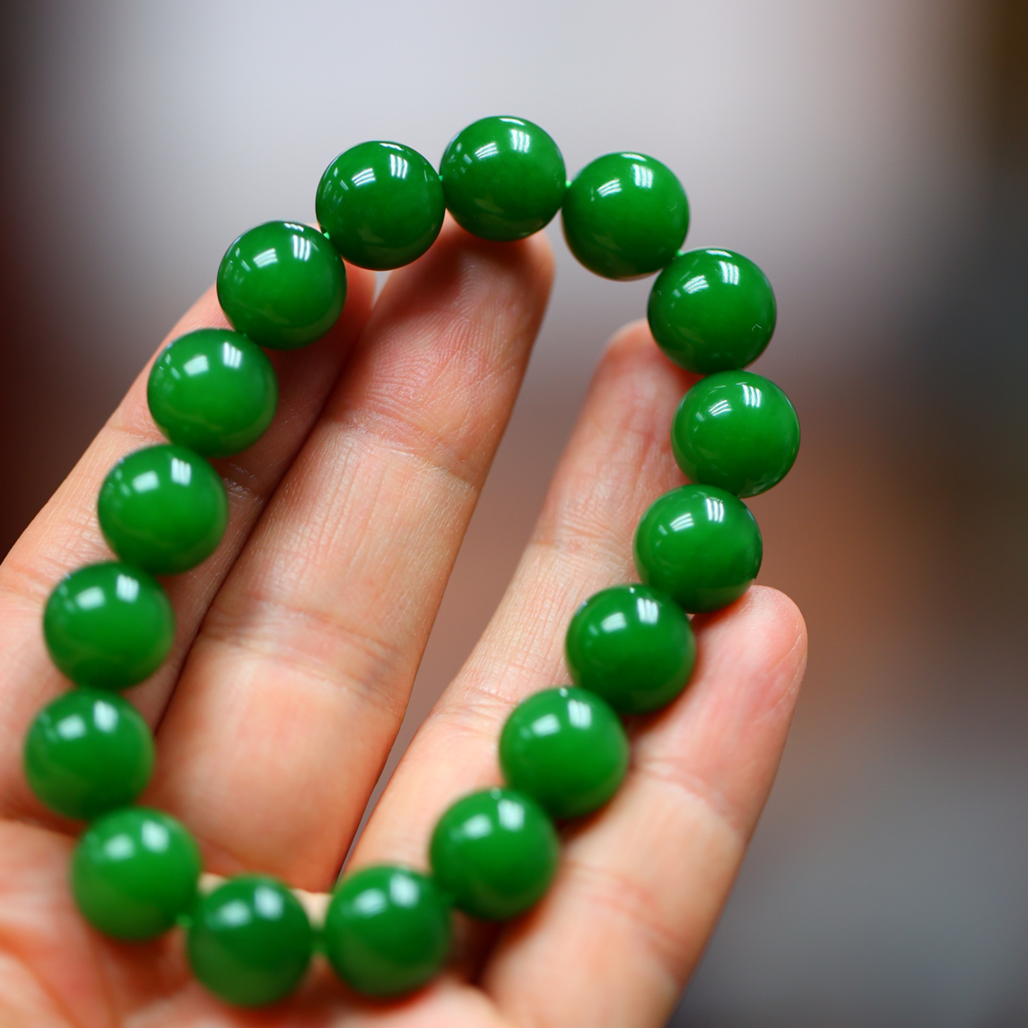 和田玉翠阳绿手串12mm