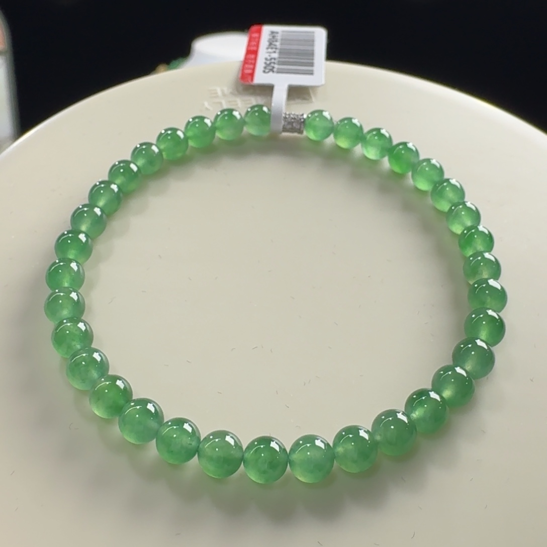 翡翠未镶嵌手链高冰满色葡萄绿单圈卡5mm