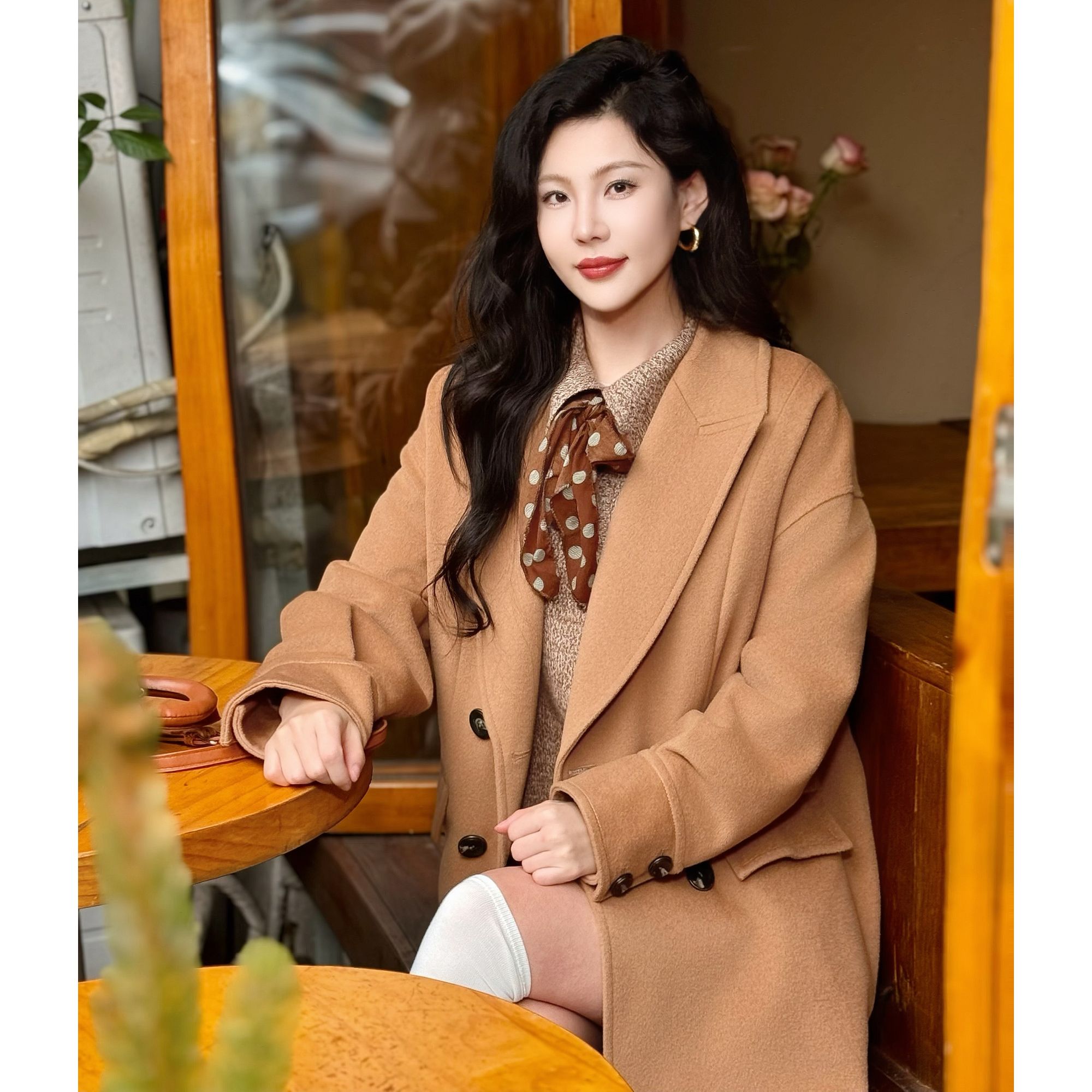 GIRDEAR/哥弟秋冬新款西装领百搭棉羊毛中长款厚大衣1400625