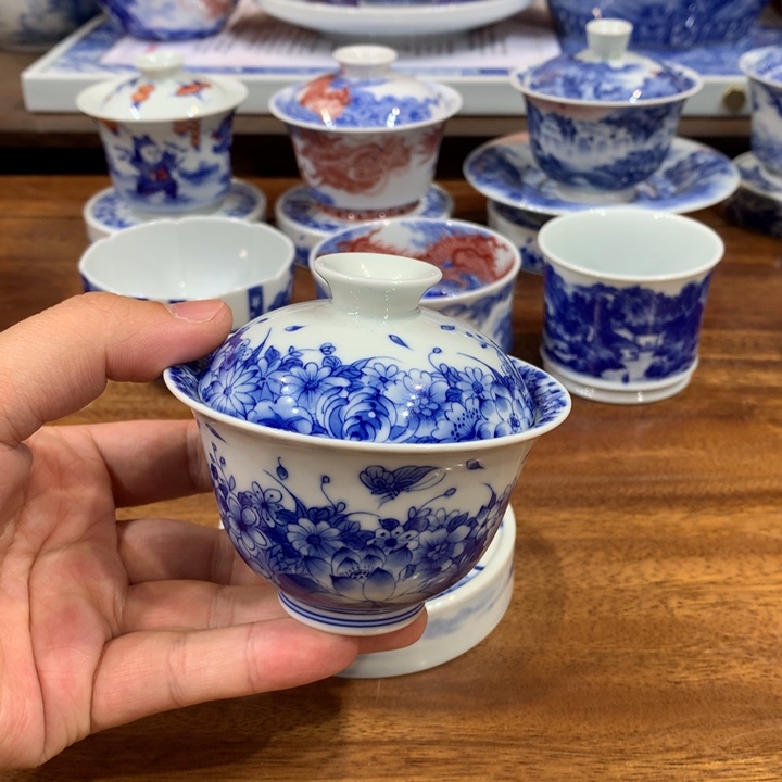 晓月柴窑 蝶恋花盖碗