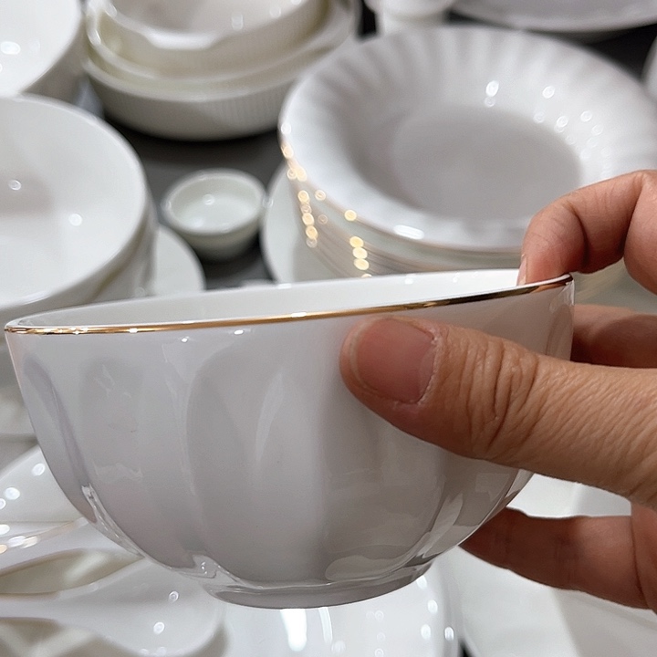 碗微瑕骨瓷碗金边两只装