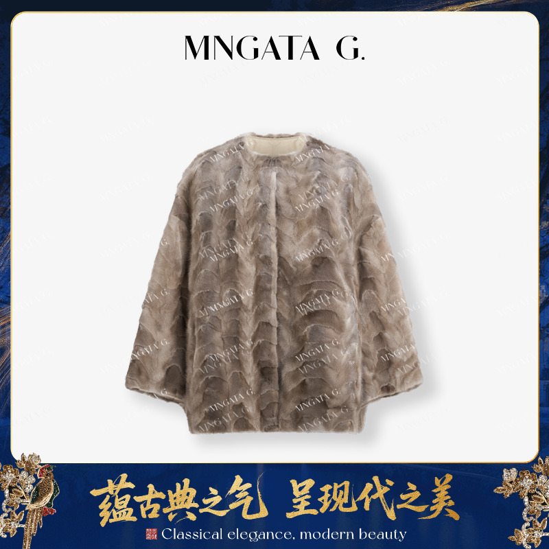MNGATA G.宫小妍【曼奢水貂·银雾灰】新中式中国风秋冬外套5091051