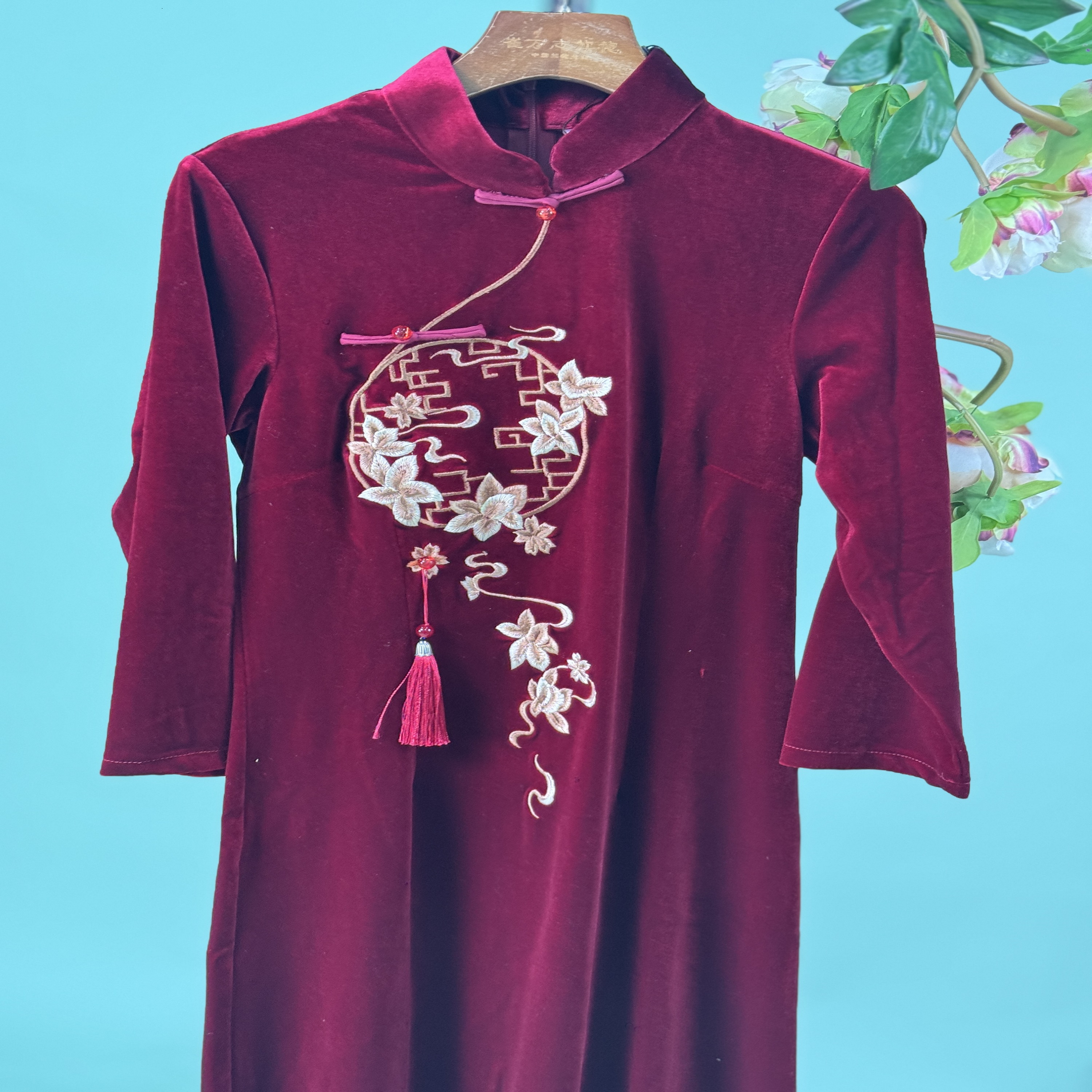 中国风刺绣优雅立领旗袍连衣裙YT2196