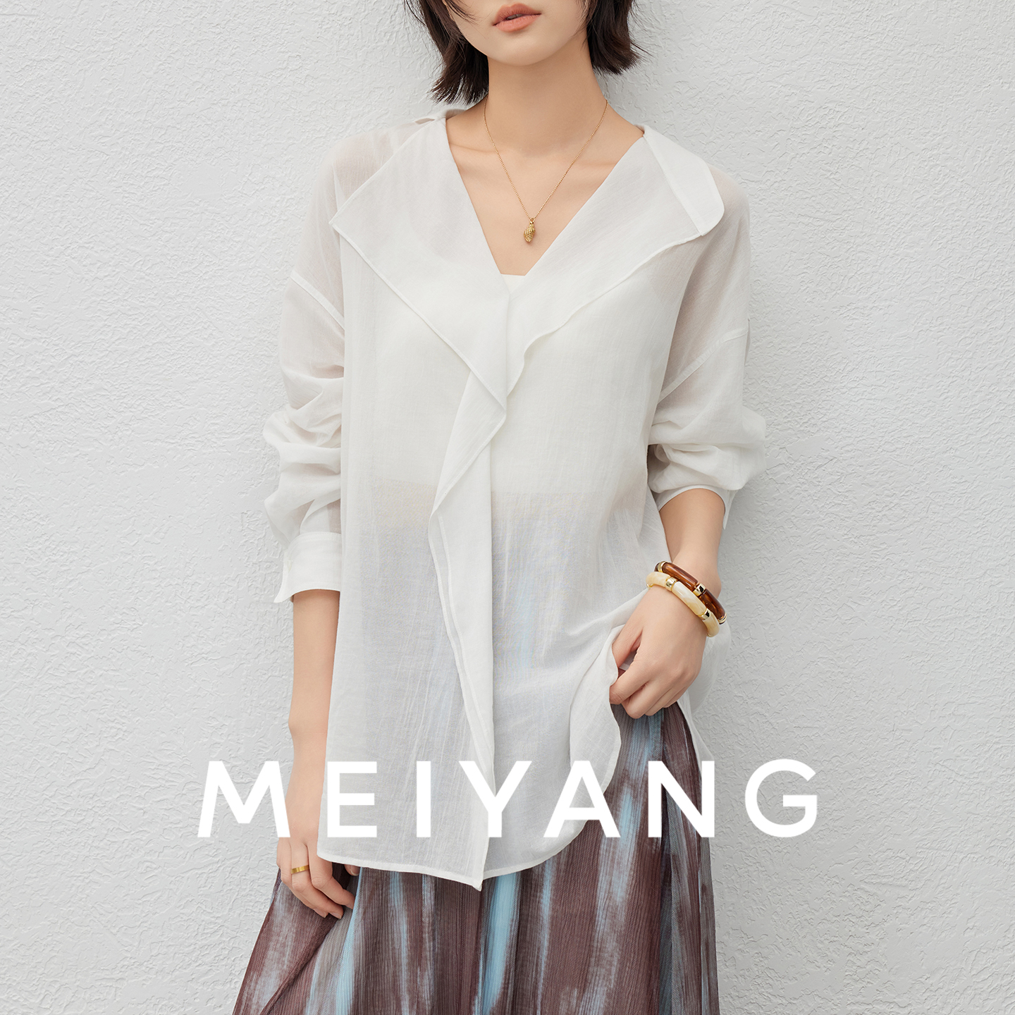 A美洋MEIYANG【商场同款】 浪花衬衫 荷叶边宽松白衬衣-周五