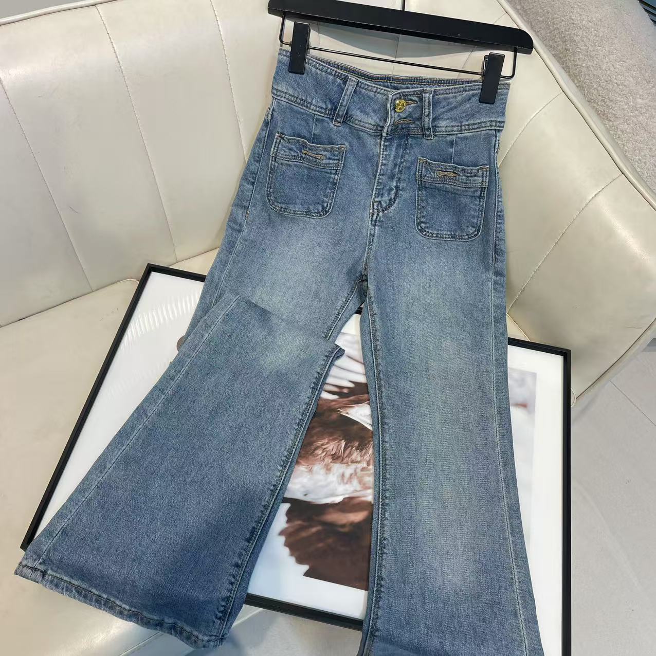 2025新款腰头两扣微喇牛仔裤