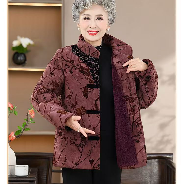 12040-太太中老年新中式加绒保暖奶奶妈妈时尚棉袄棉服‘【A仓】