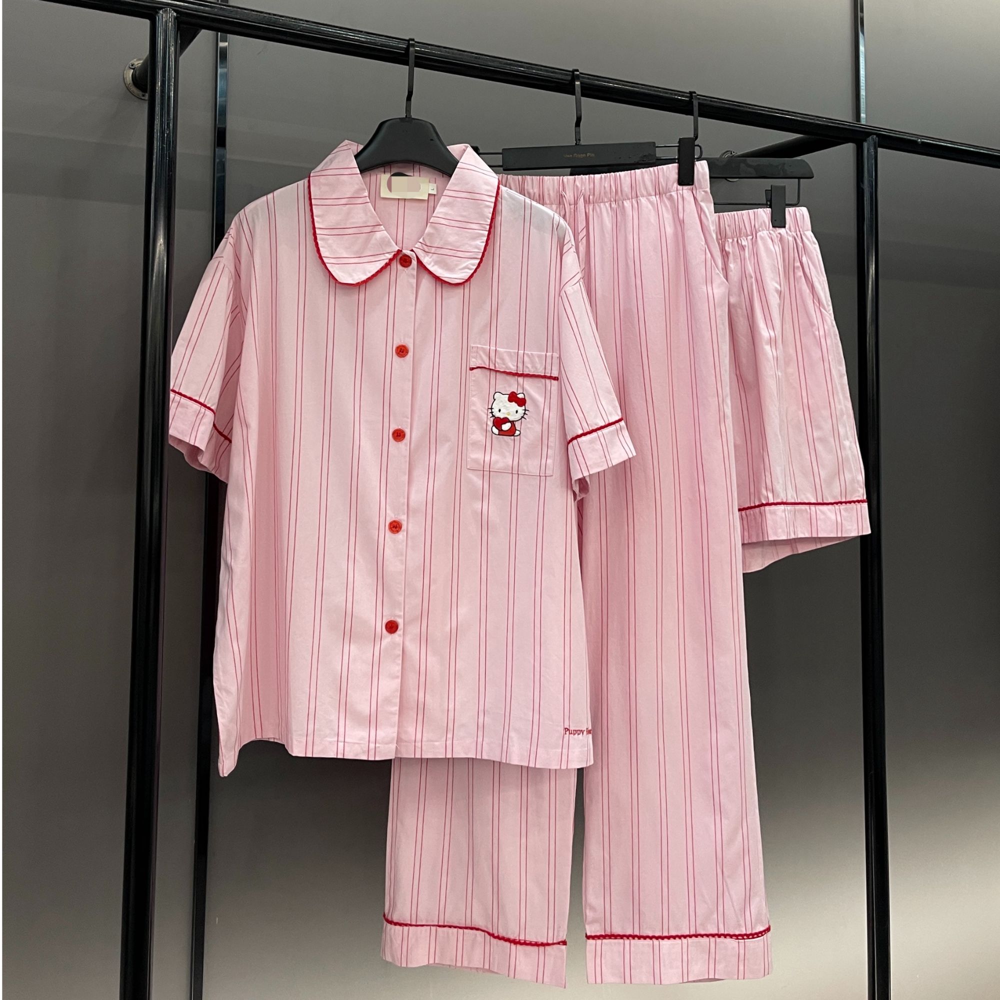 【兽家甜美kitty-短袖三件套】 夏款潮牌短袖薄棉质居家服睡衣