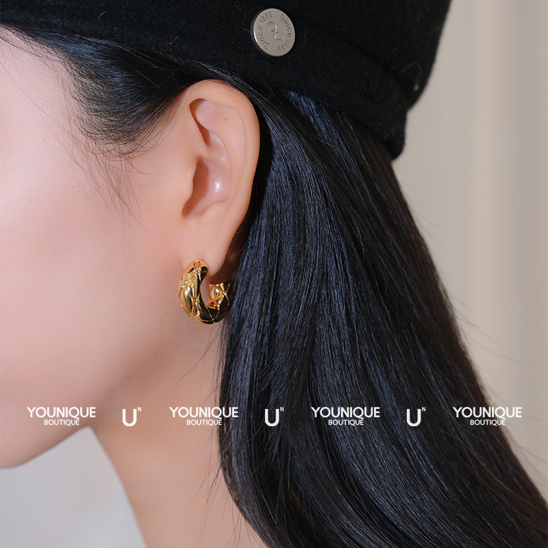 合金耳饰 【SOUL HUG】新品25秋冬时尚压痕月牙耳环女小众高级感