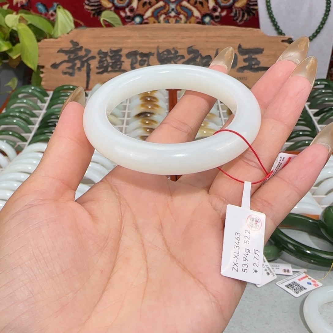 和田玉未镶嵌手镯新疆和田玉羊脂白玉手镯52.2