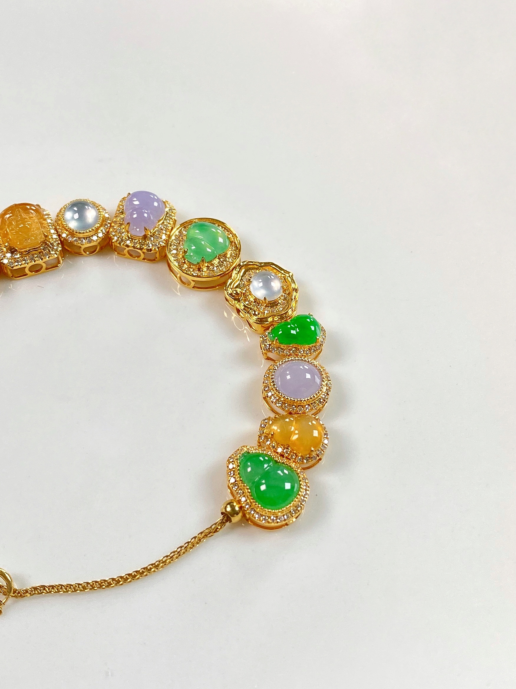 纯天然缅甸翡翠潘多啦盘缠手链DIY18K金一件克定制多样性发一件