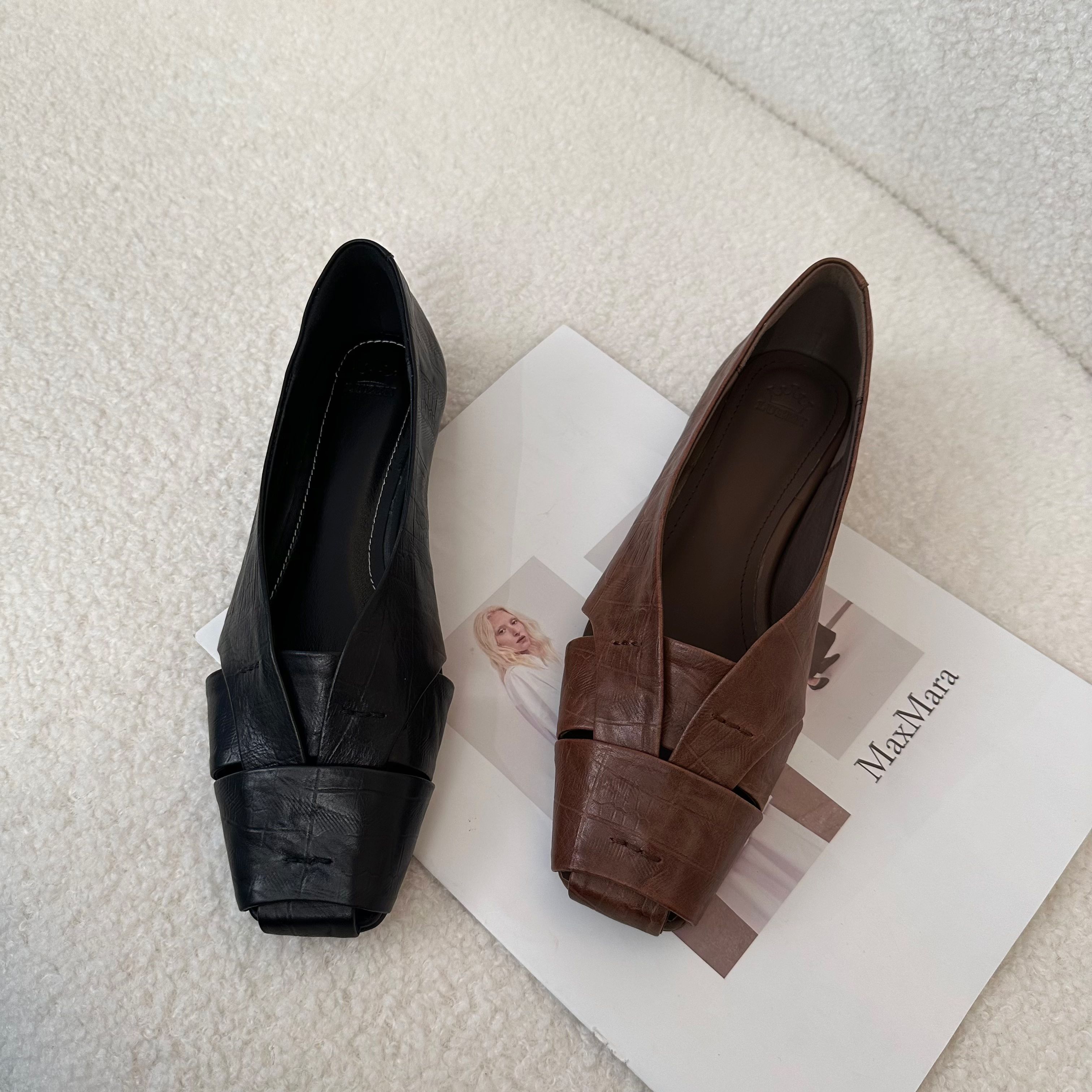 复古做旧风方头镂空粗跟四季单鞋简约气质百搭软底真皮女单鞋