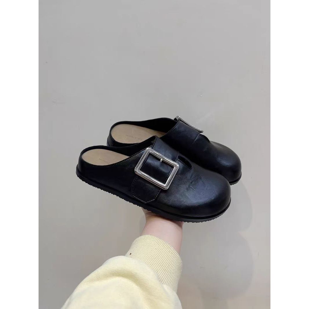 复古休闲外穿皮带扣包头半拖鞋女2025春夏新款K11-5250