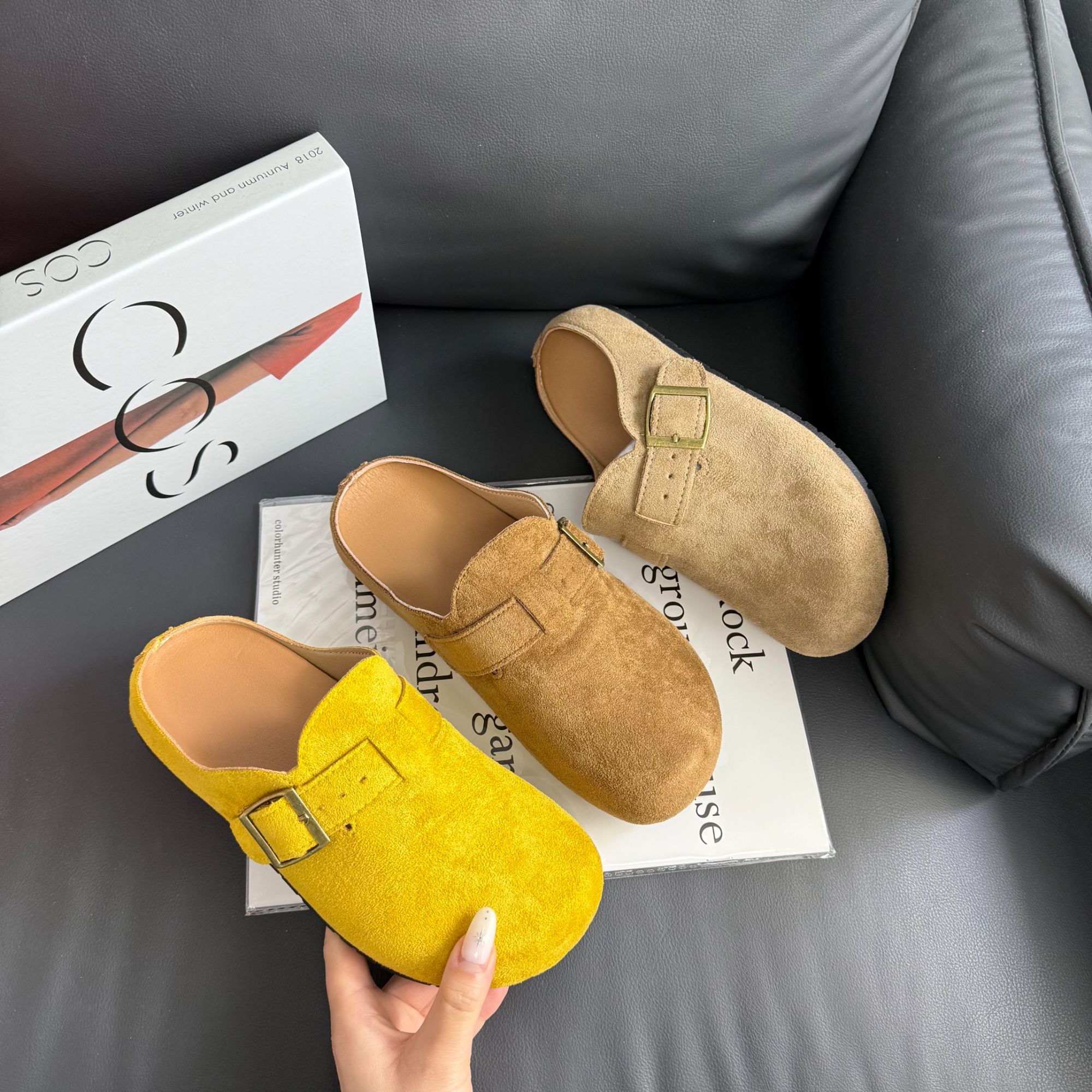 韩版休闲女式时尚包头拖鞋2025秋季新款低跟平底勃肯鞋磨砂软8909