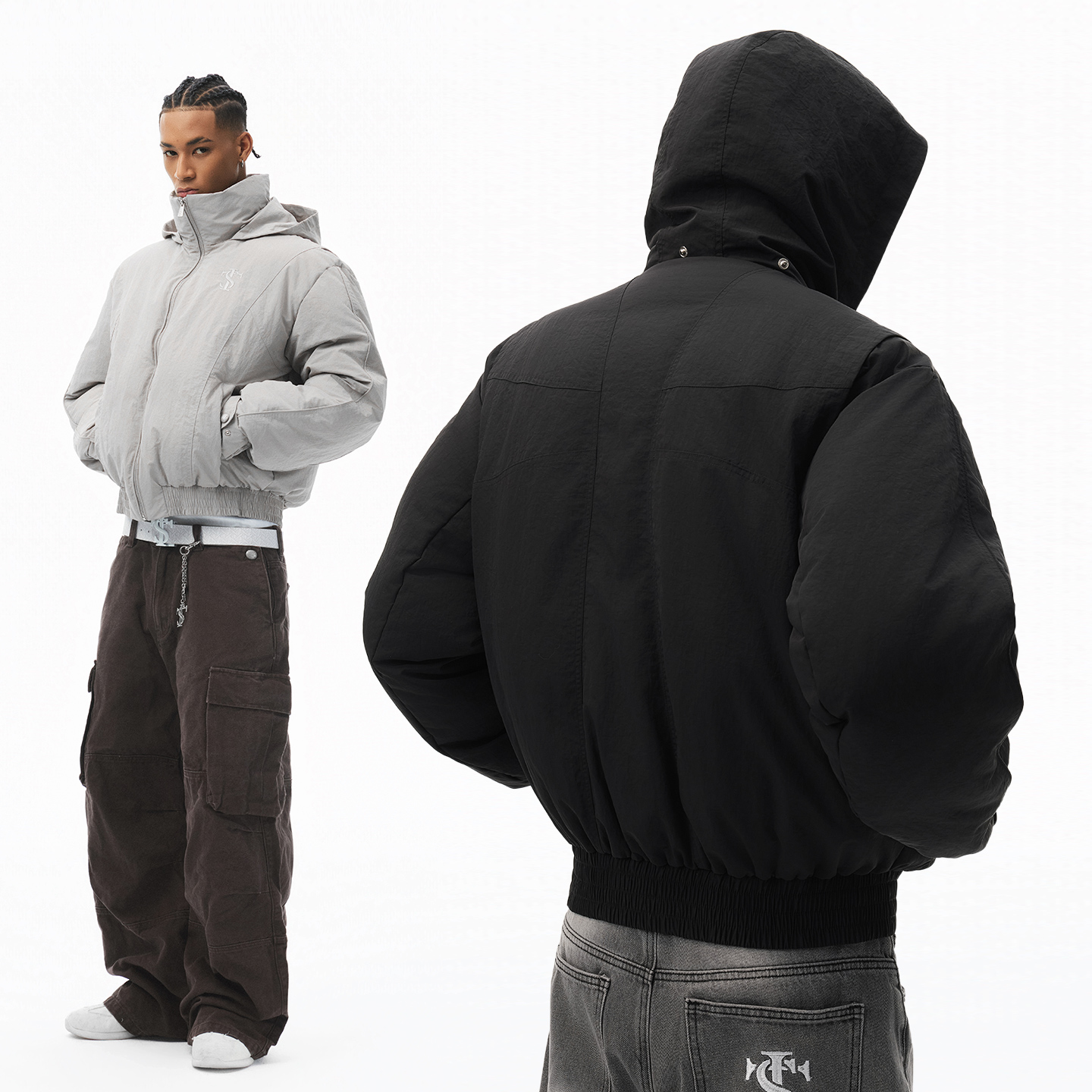 STK SmallTownKid 连帽结构棉夹克简约棉衣短款拉链防寒服潮外套