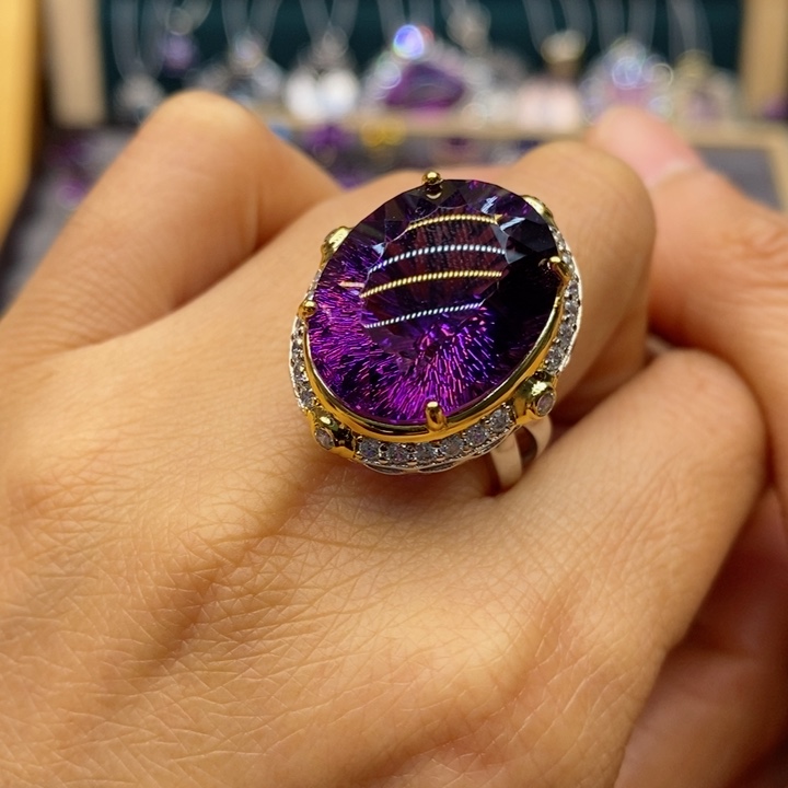 水晶戒指银S925镶嵌天然水晶戒指