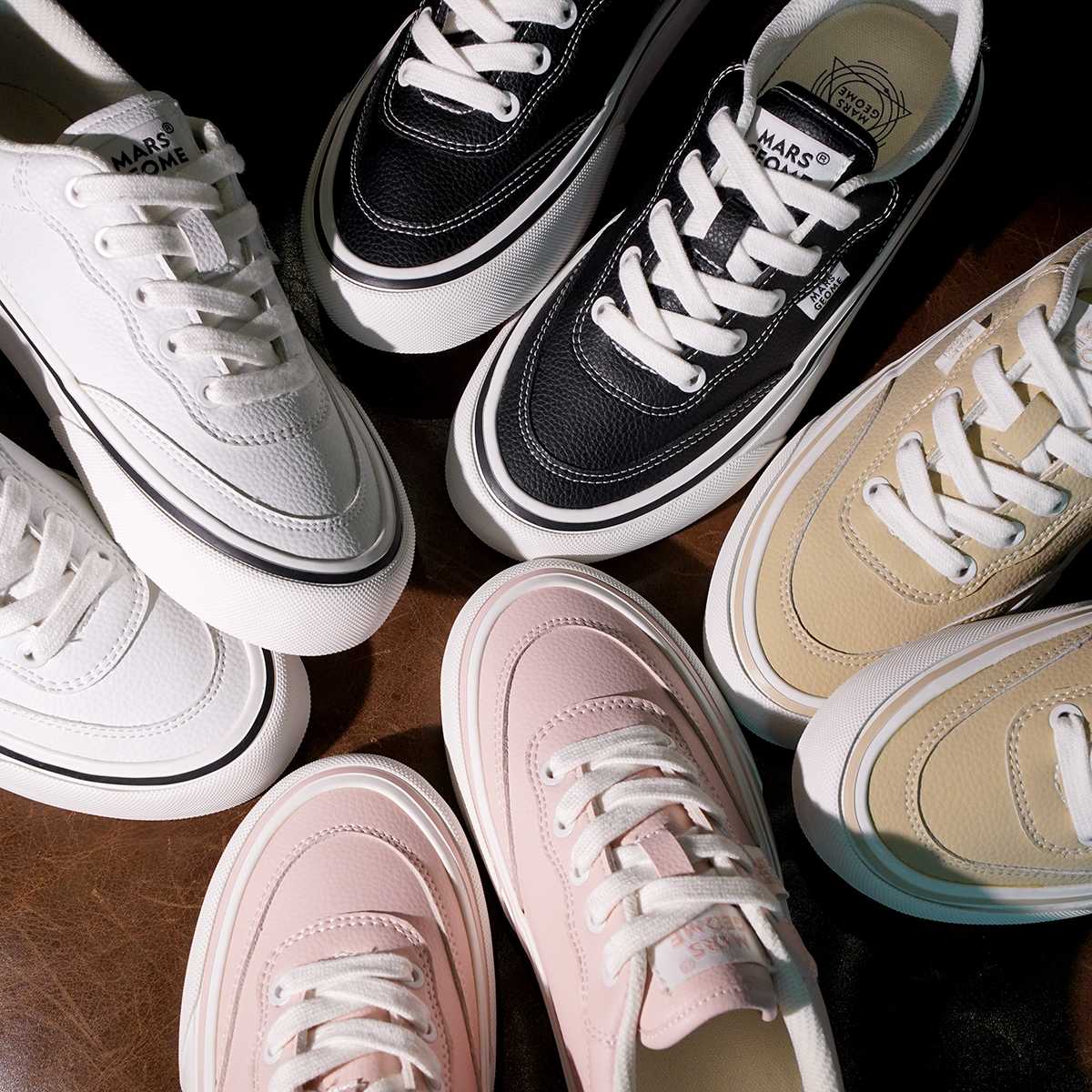 MARS*GEOME/火星几何情侣款皮面春季百搭低帮时尚韩版板鞋小白鞋