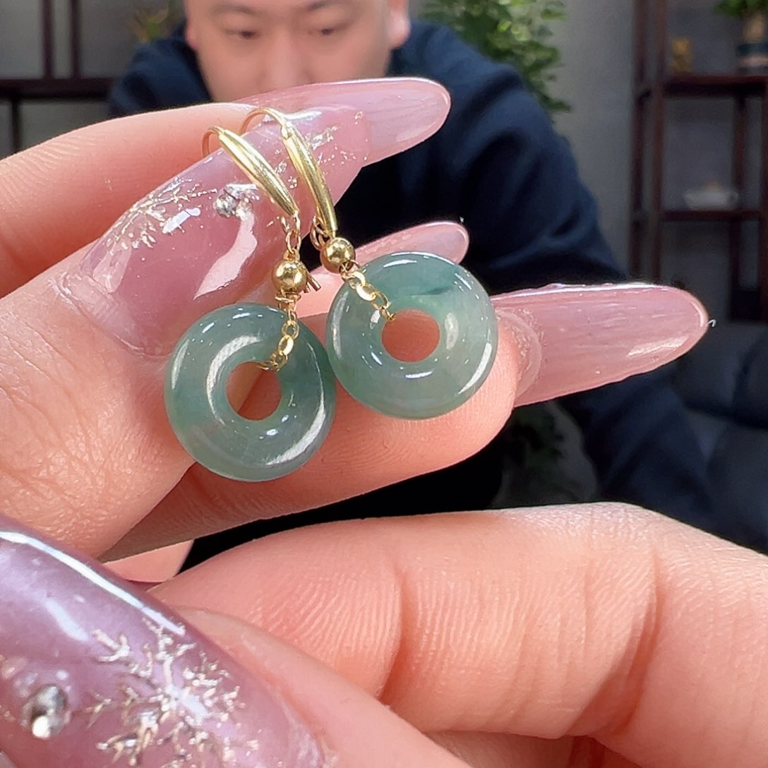翡翠耳环18K金镶嵌耳环32