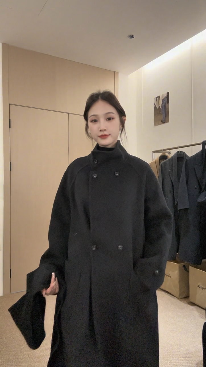2025冬季韩系围巾双面羊毛大衣外套女