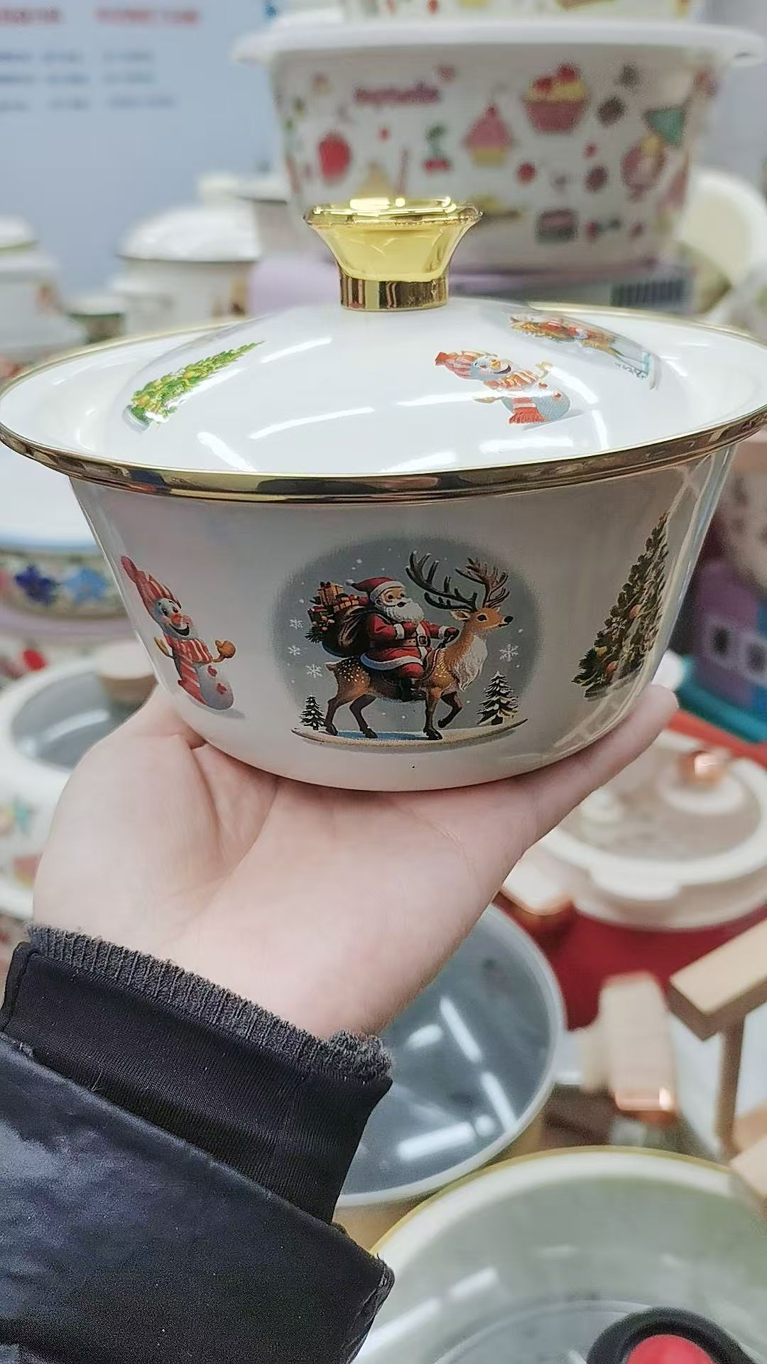 16CM圣诞小猪油盆 搪瓷盆珐琅小储物罐