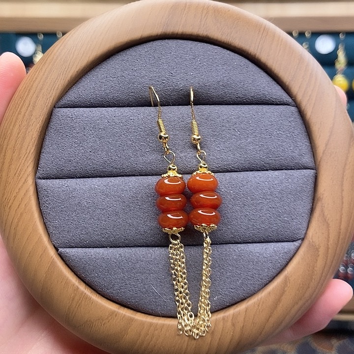 石英质玉耳钉银S925镶嵌