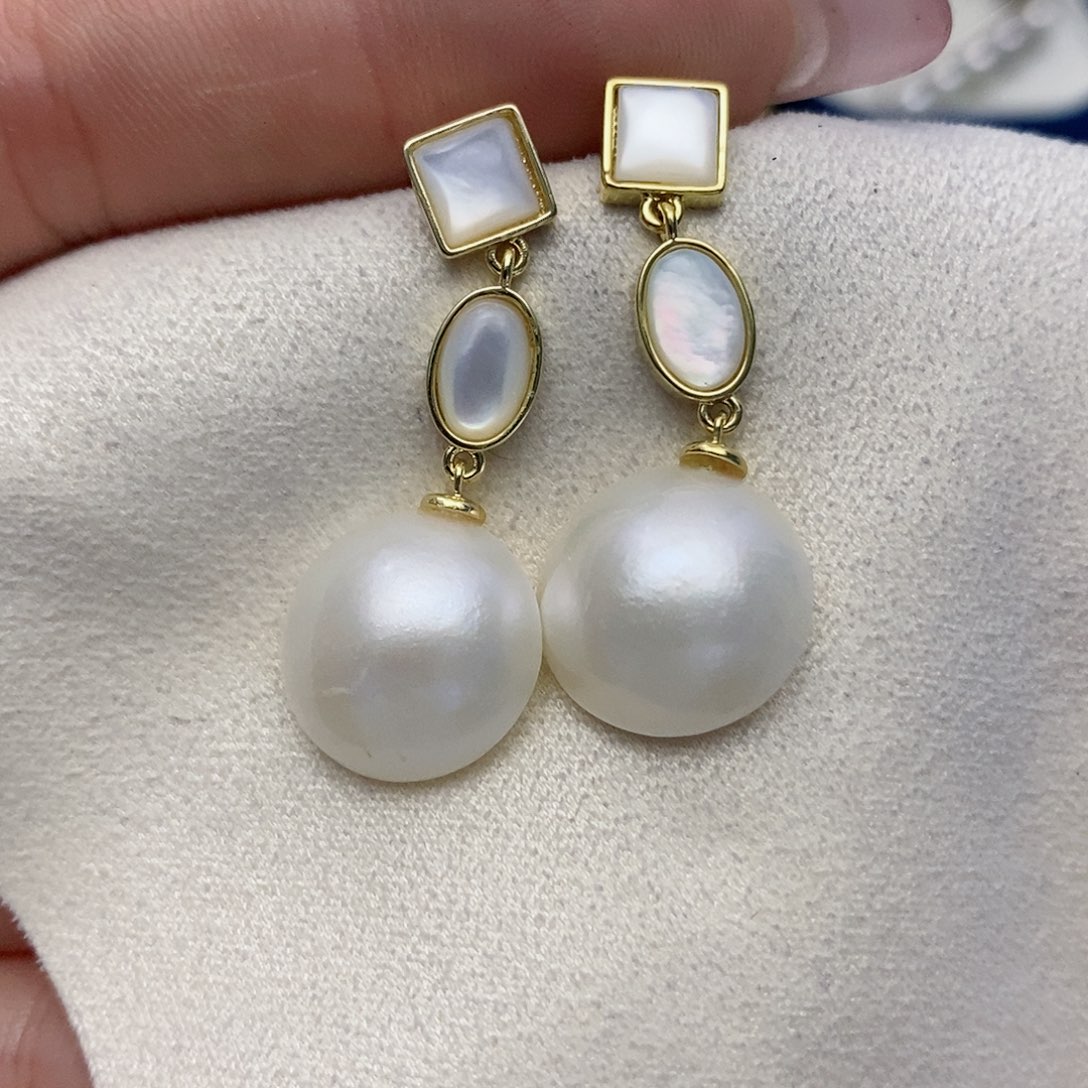 【闪购商品】拼合珍珠（马贝珠）耳饰银S925镶嵌90