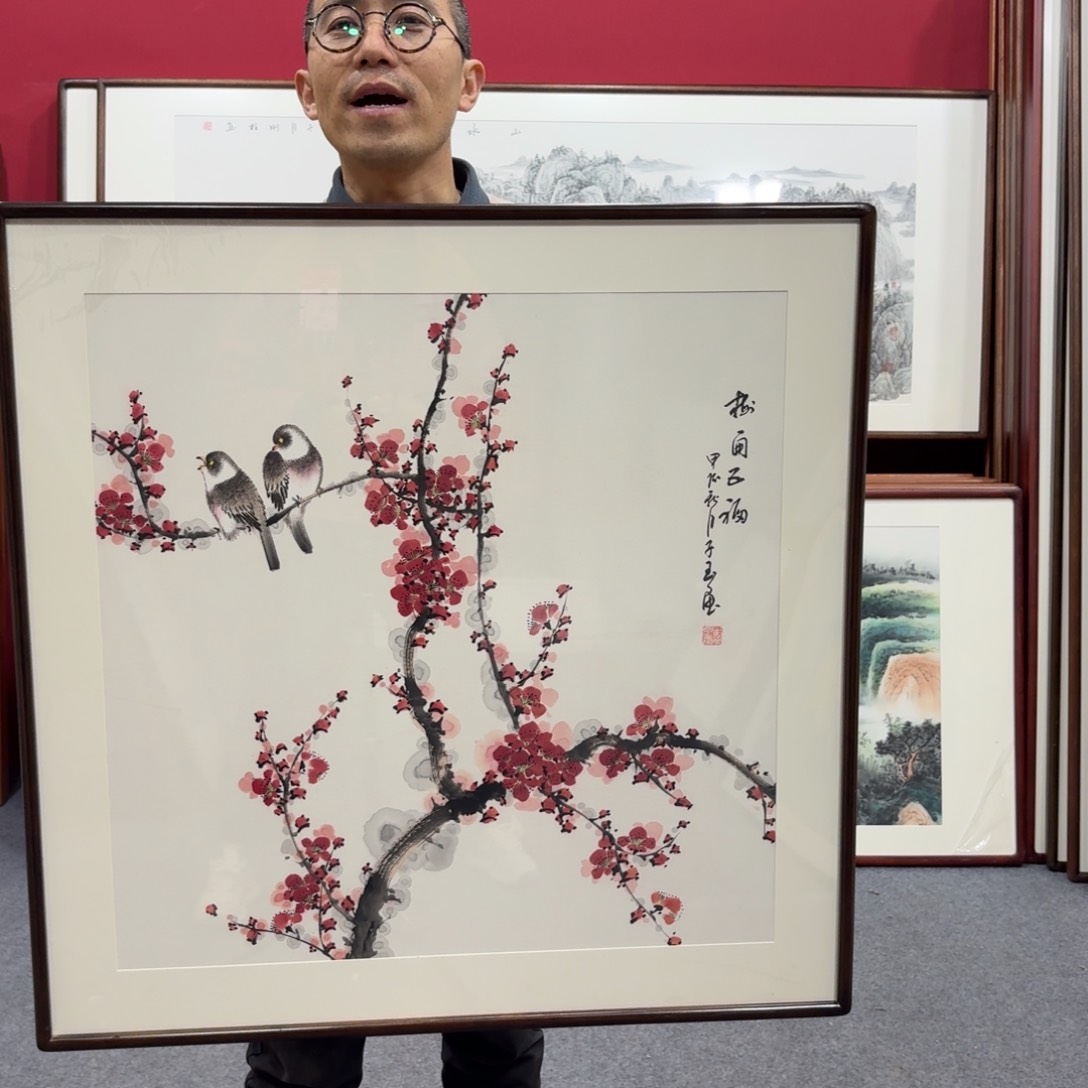 国画带框绘画80/80尺寸