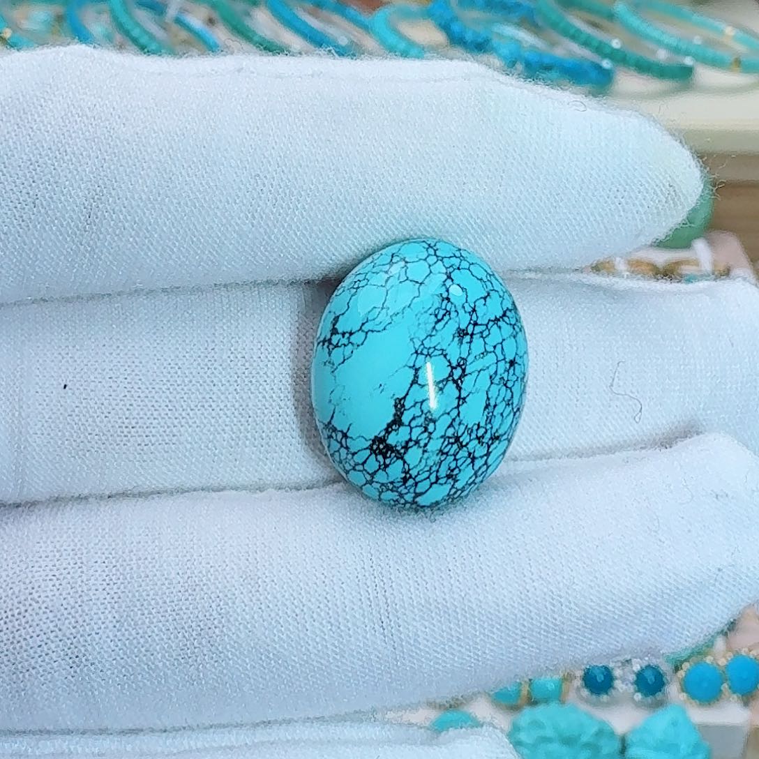 绿松石未镶嵌珠宝奇石天然水草纹饱满蛋面