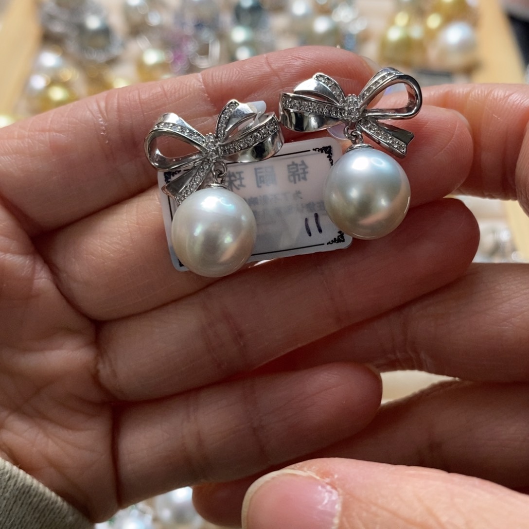 海水珍珠耳饰银S925镶嵌