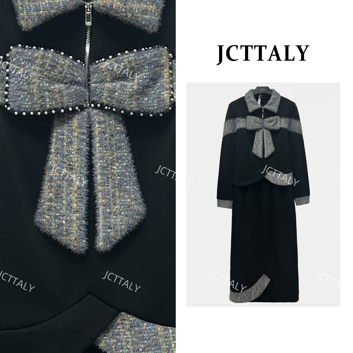 【宠粉价】加绒时尚蝴蝶结轻奢小香风气质休闲卫衣长裙NH-TZ0042