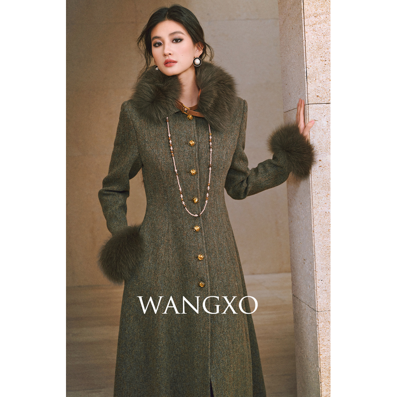 WANGXO 赫本彩点羊毛收腰大衣 2501112W