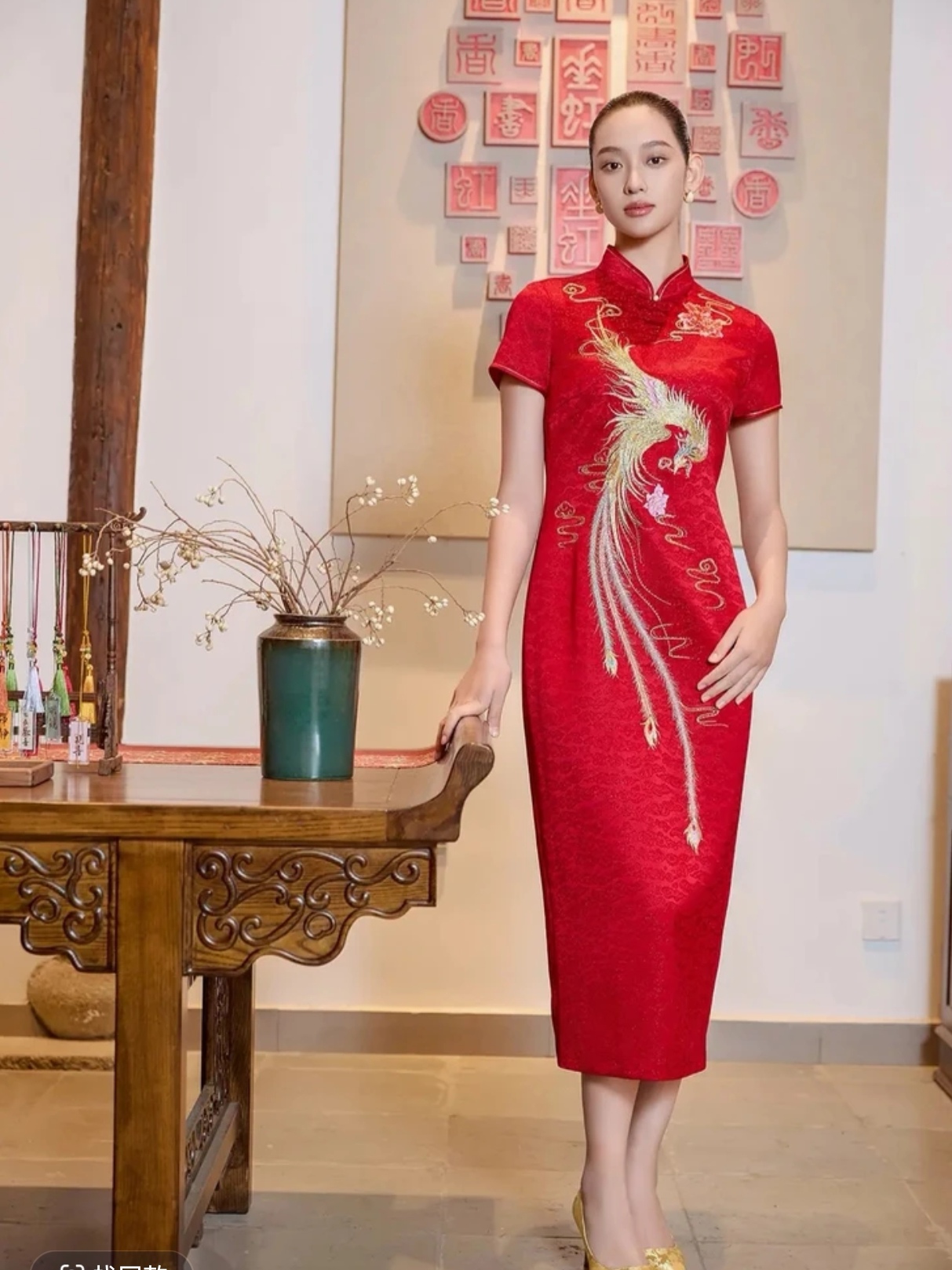 170262朱紫褕婚庆凤凰华丽隆重喜妈妈礼服婚礼气质婚庆礼服醋酸