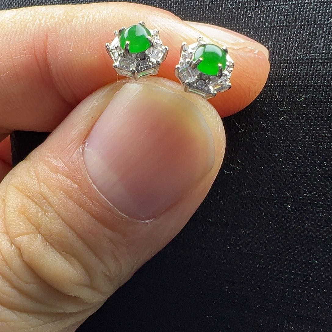 翡翠银S925镶嵌耳饰翡翠