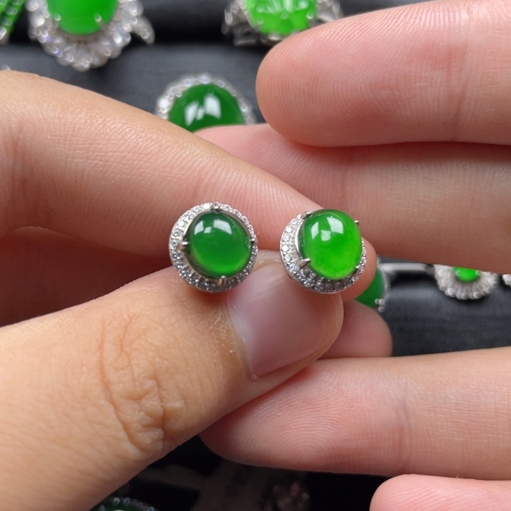 翡翠银S925镶嵌耳饰耳钉