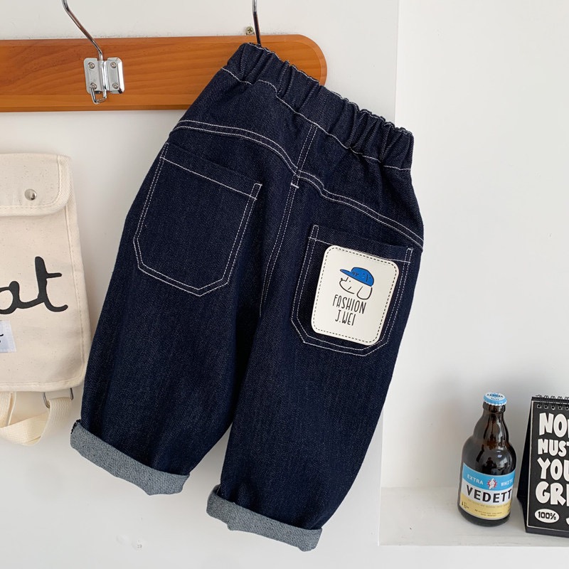潮牌男童秋装牛仔裤子儿童痞帅中小童直筒长裤宝宝深蓝色牛仔长裤
