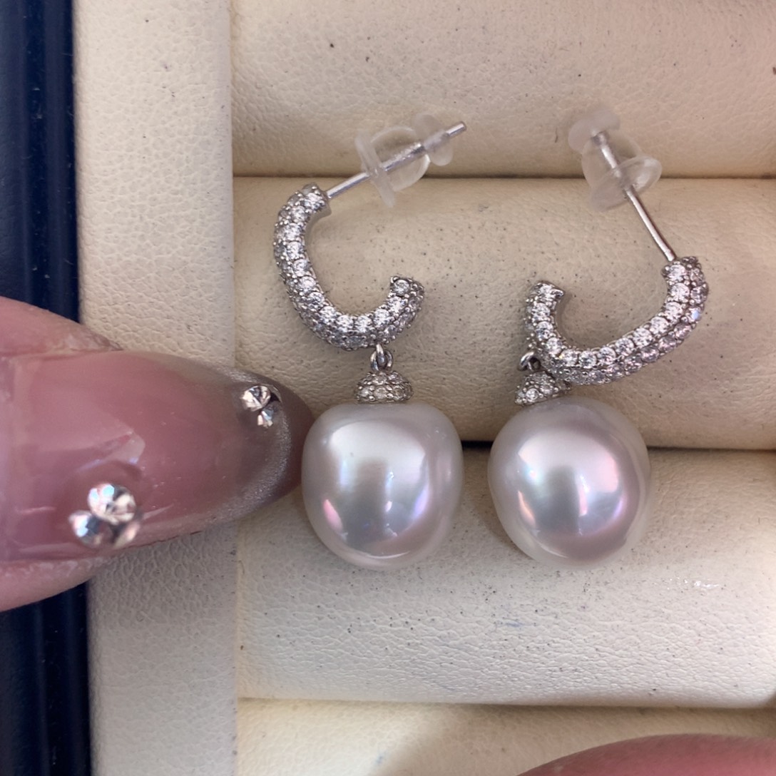 海水珍珠耳饰银S925镶嵌