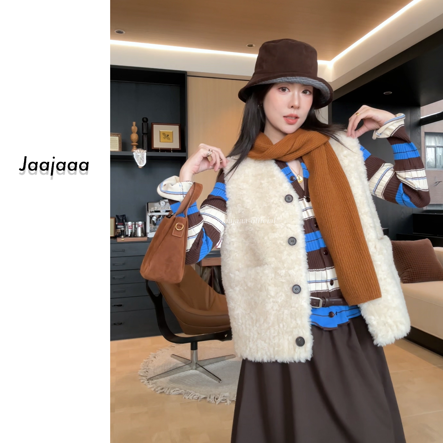 Jaajaaa秋鹤南飞  秋冬极简宽松单排扣厚款马夹女装百搭小香/HEFX