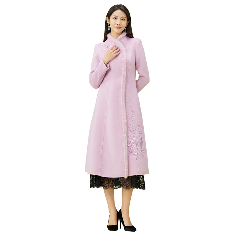 古色SUSSI【官店】羊绒双面呢大衣收腰刺绣外套女